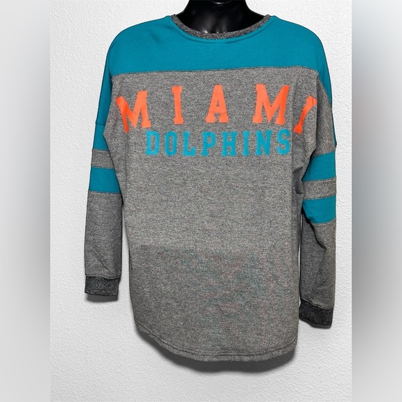 NFL Team Apparel Vintage Miami Dolphins Fleece Pullover L/S Shirt Gray Green XL - Picture 9 of 9